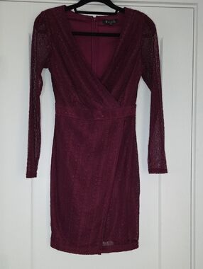 Guess Burgundy Lace Long Sleeve Faux Wrap Dress Size 4
